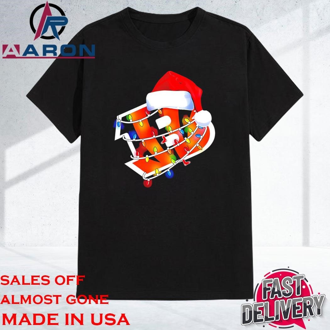 Cincinnati Bengals Santa Hat Christmas Lights Shirt