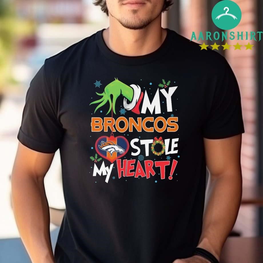 Design Grinch Hand My Denver Broncos Stole My Heart Football 2024 Shirt