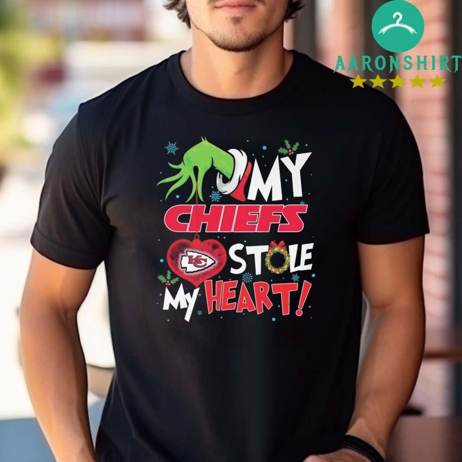 Design Grinch Hand My Kansas City Chiefs Stole My Heart Football 2024 Shirt