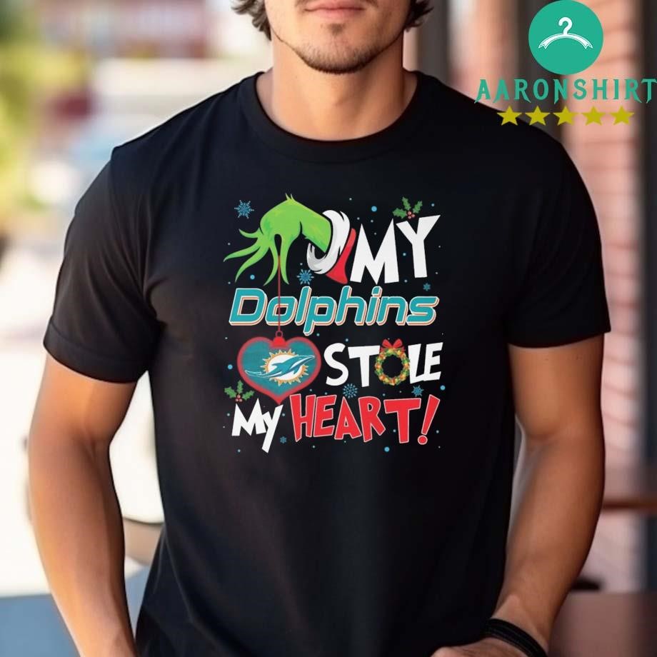 Design Grinch Hand My Miami Dolphins Stole My Heart Football 2024 Shirt