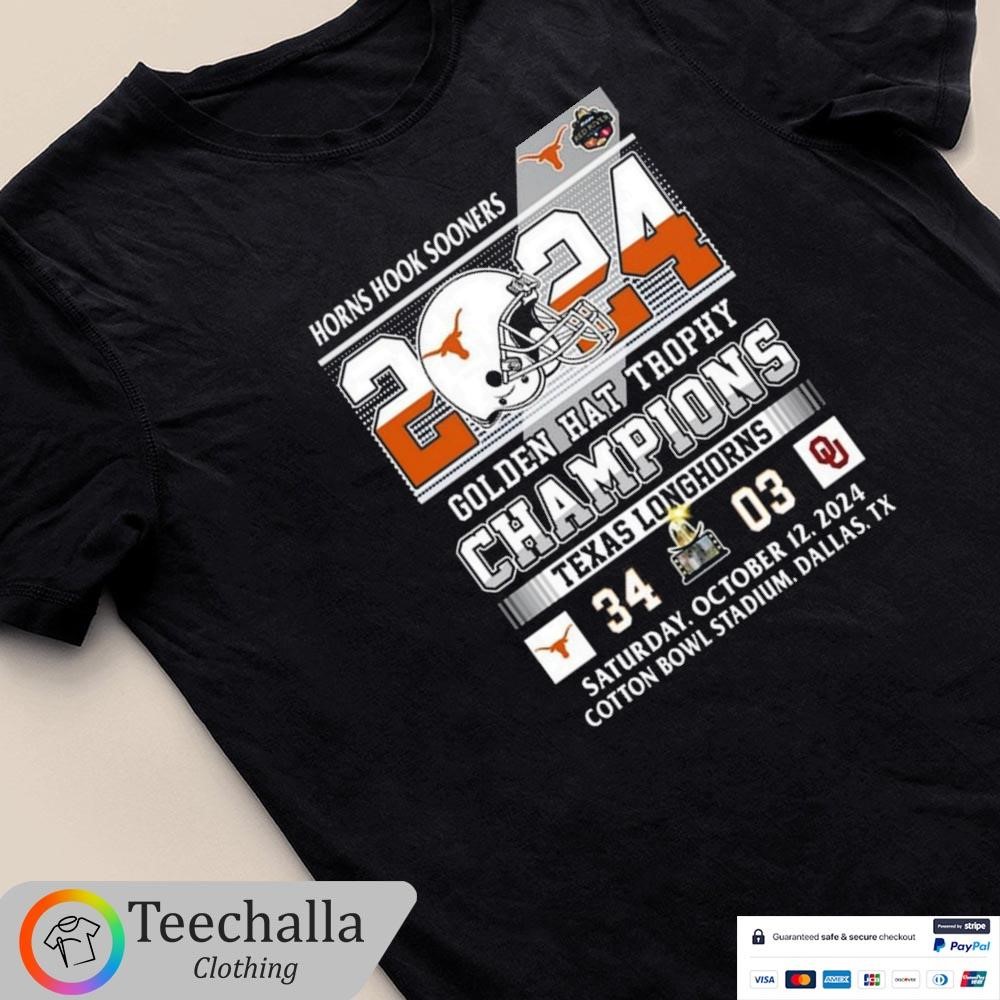 Design Texas Longhorns Horns Hook Sooners Golden Hat Trophy Champions 2024 Shirt