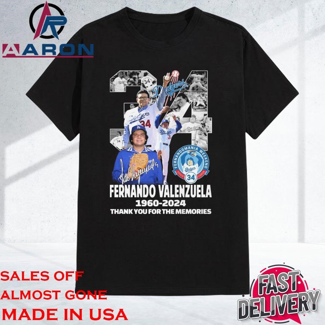 Official Fernando Valenzuela No.34 Los Angeles Dodgers 1960-2024 Signature Shirt