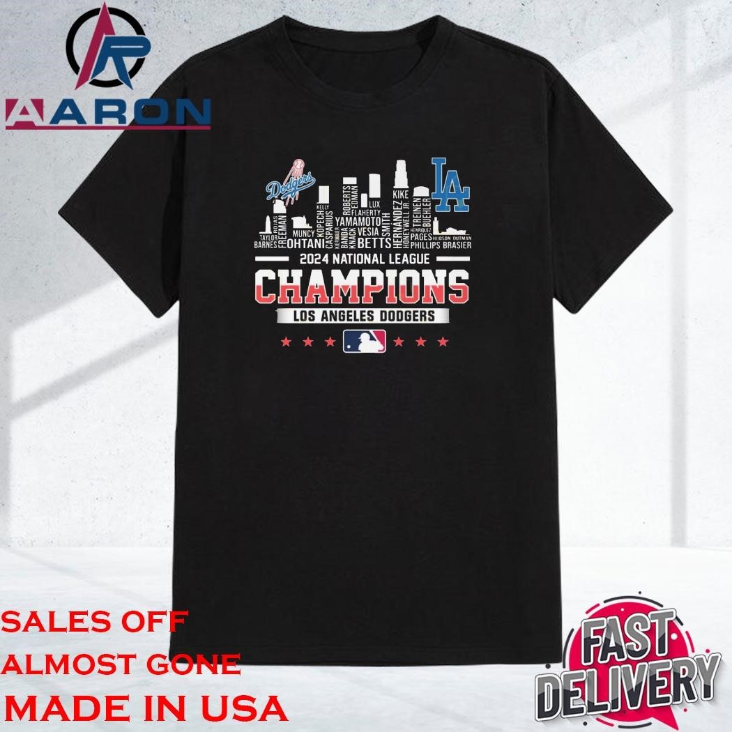 Official National League Champions 2024 Los Angeles Dodgers Skyline T-Shirt