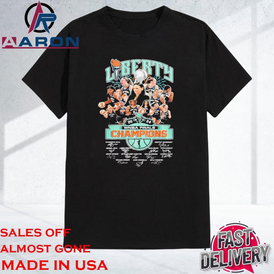 Official New York Liberty 2024 WNBA Finals Champions Signatures Shirt