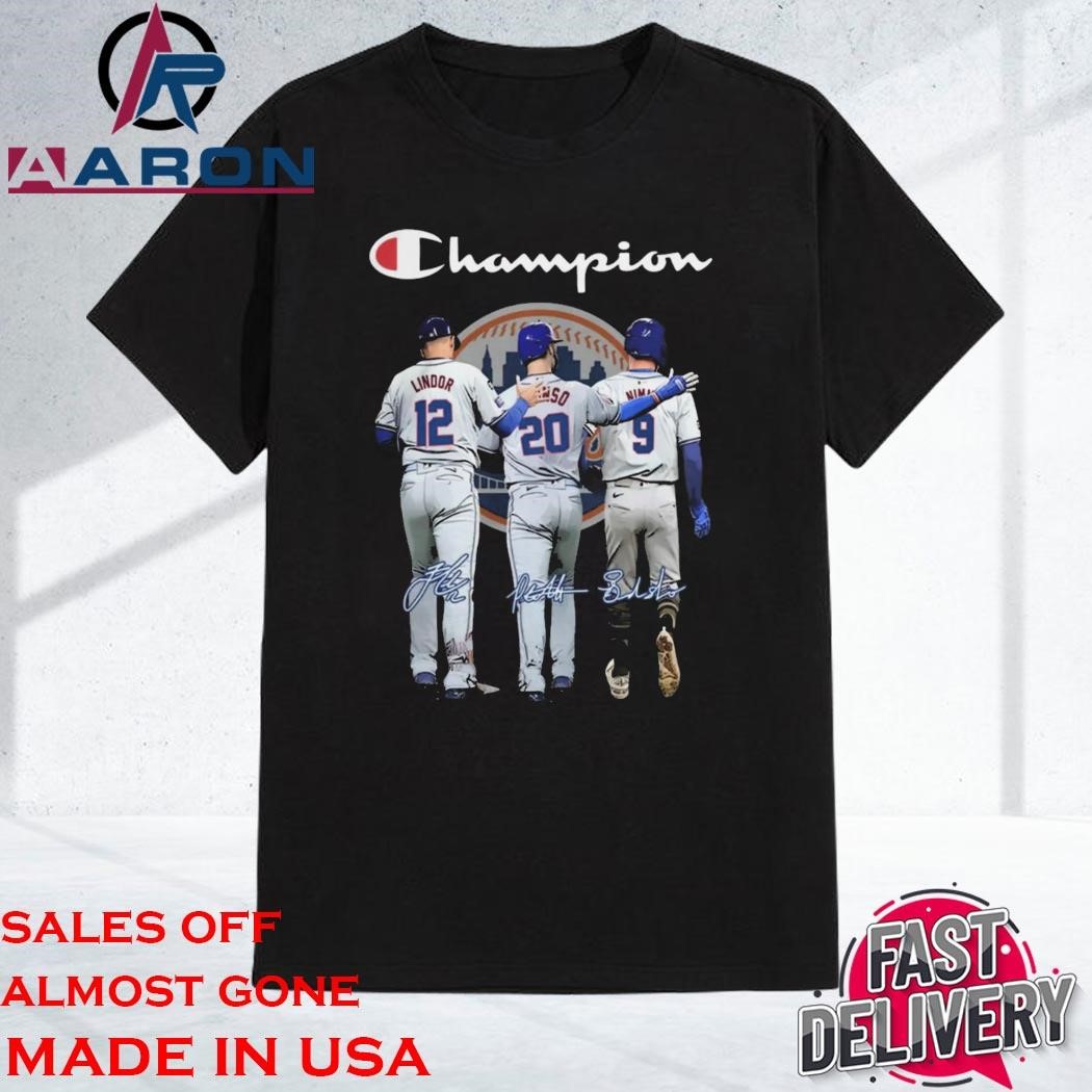 Official New York Mets Champion Francisco Lindor Brandon Nimmo Pete Alonso Signatures Shirt