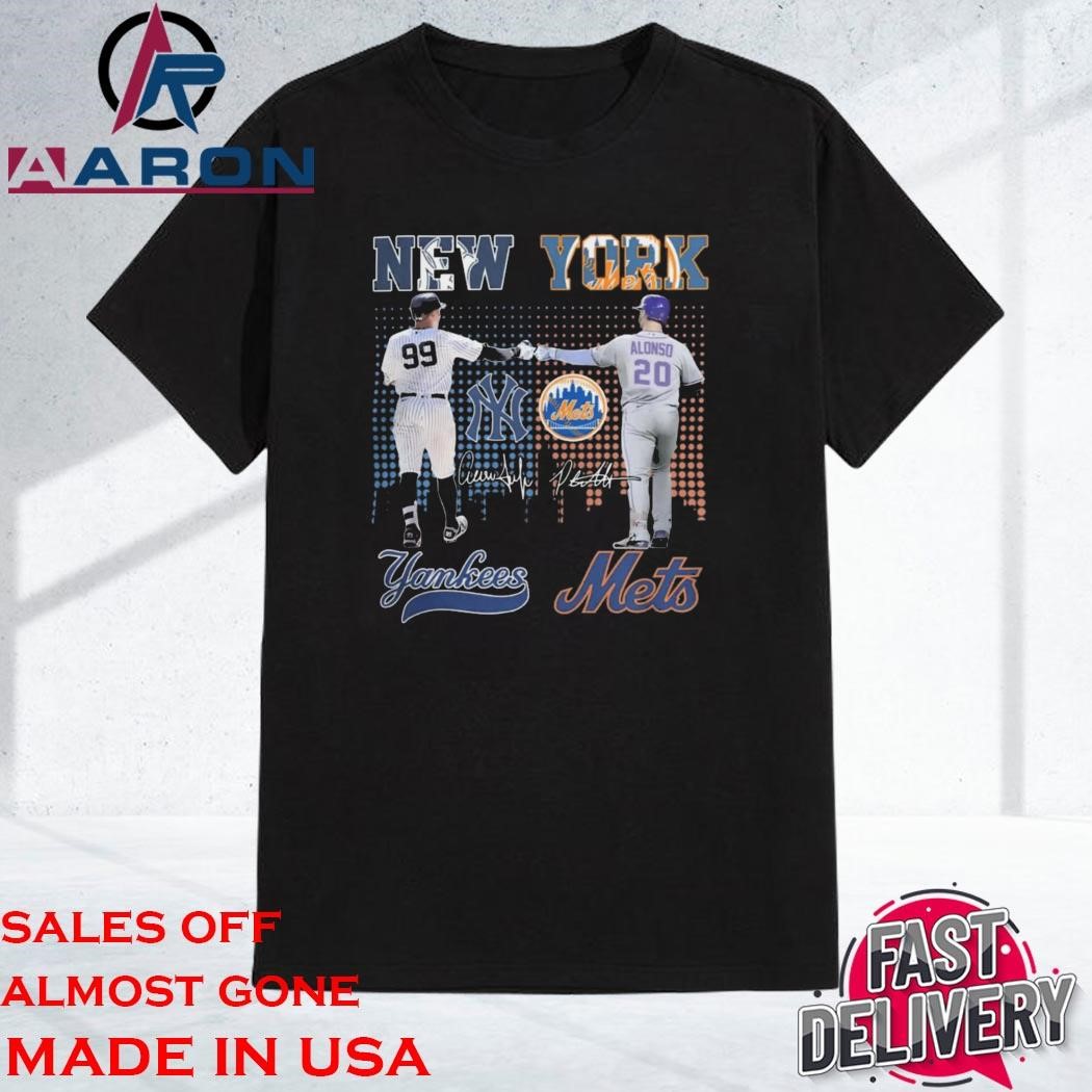 Official New York Yankees Aaron Judge New York Mets Pete Alonso Skyline Signatures Shirt