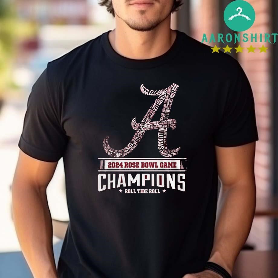 Official Official Alabama Crimson Tide Player Name Logo 2024 Rose Bowl Game Champions Roll Tide Roll T-shirt