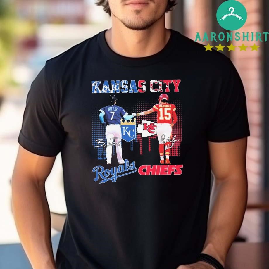 Official Official Kansas City Royals x Kansas City Chiefs Skyline Signature T-shirt