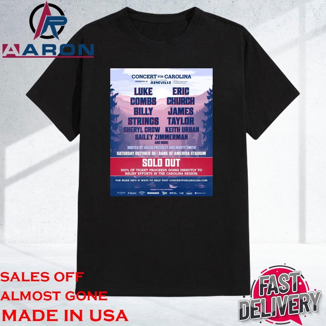 Official Original Concert For Carolina October 26, 2024 Bank Of America Stadium T-shirt