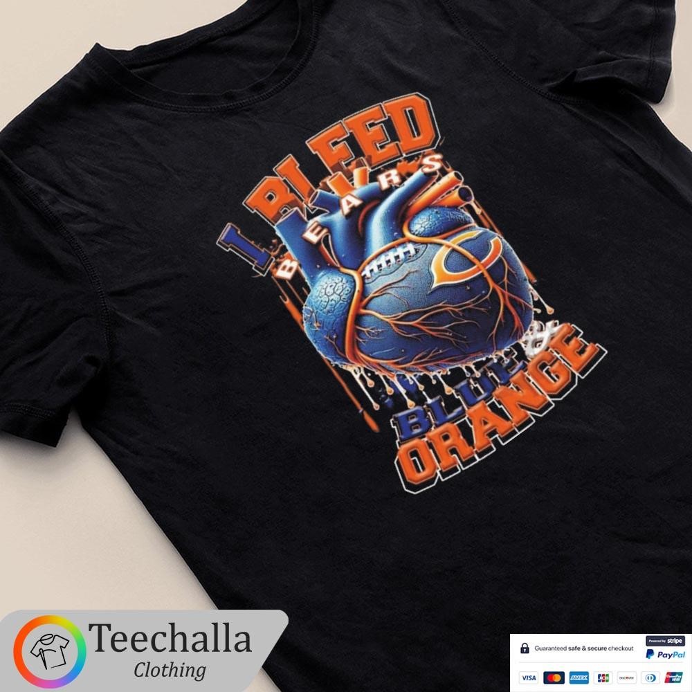 Original Chicago Bears I Bleed Bears Blue And Orange Heart Shirt