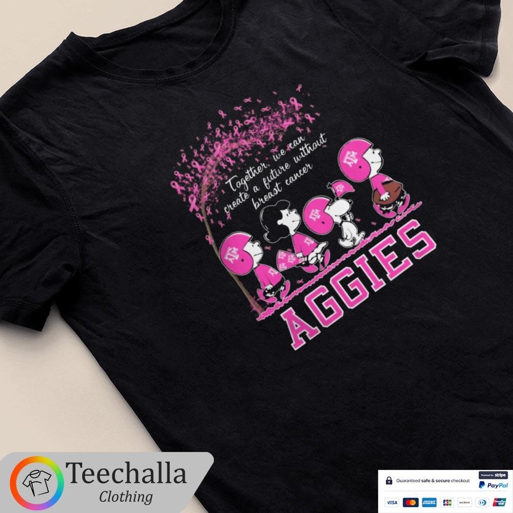 Original Peanuts Characters Together We Can Create A Future Without Breast Cancer Snoopy Texas A&M Aggies Shirt