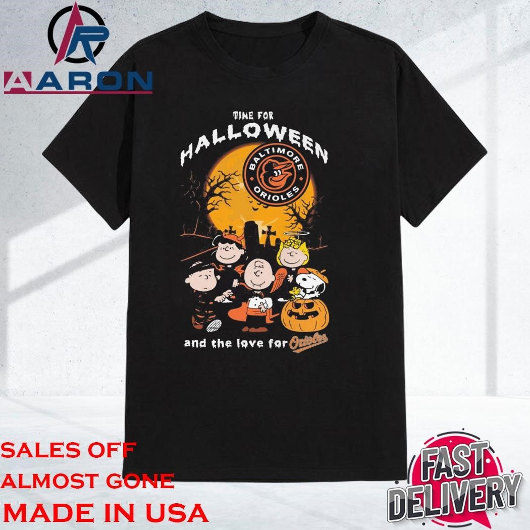 Peanuts Snoopy And Friends Time For Halloween And The Love For Baltimore Orioles 2024 Shirt