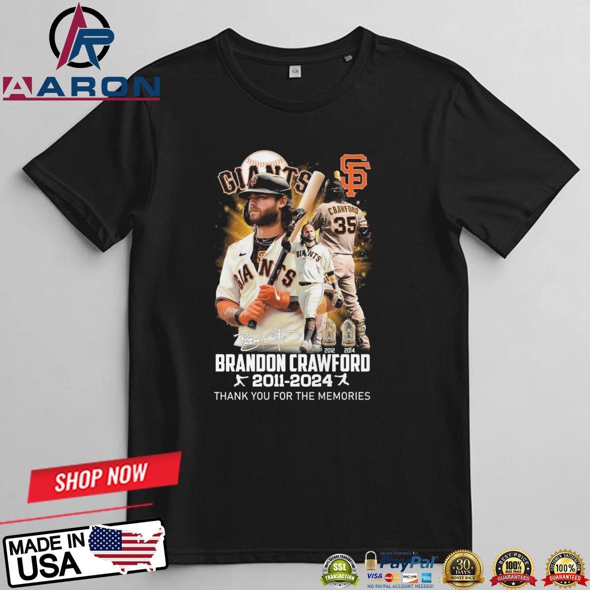 Brandon Crawford X MLB San Francisco Giants 2011-2024 Thank You For The Memories Signature T-Shirts