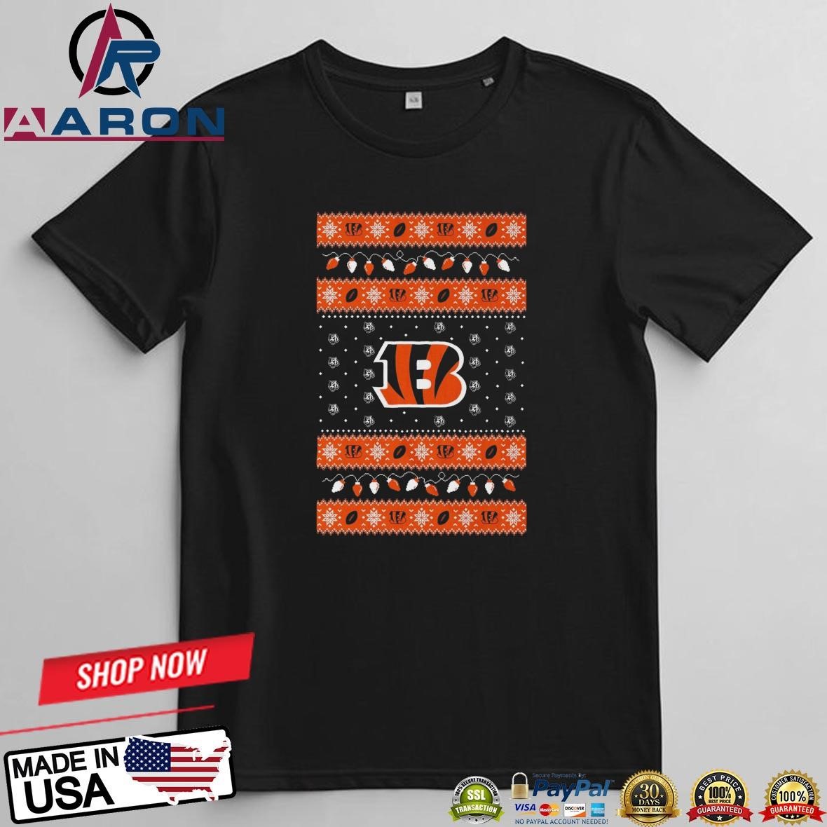 Cincinnati Bengals Holiday Lights Ugly 2024 T-Shirts