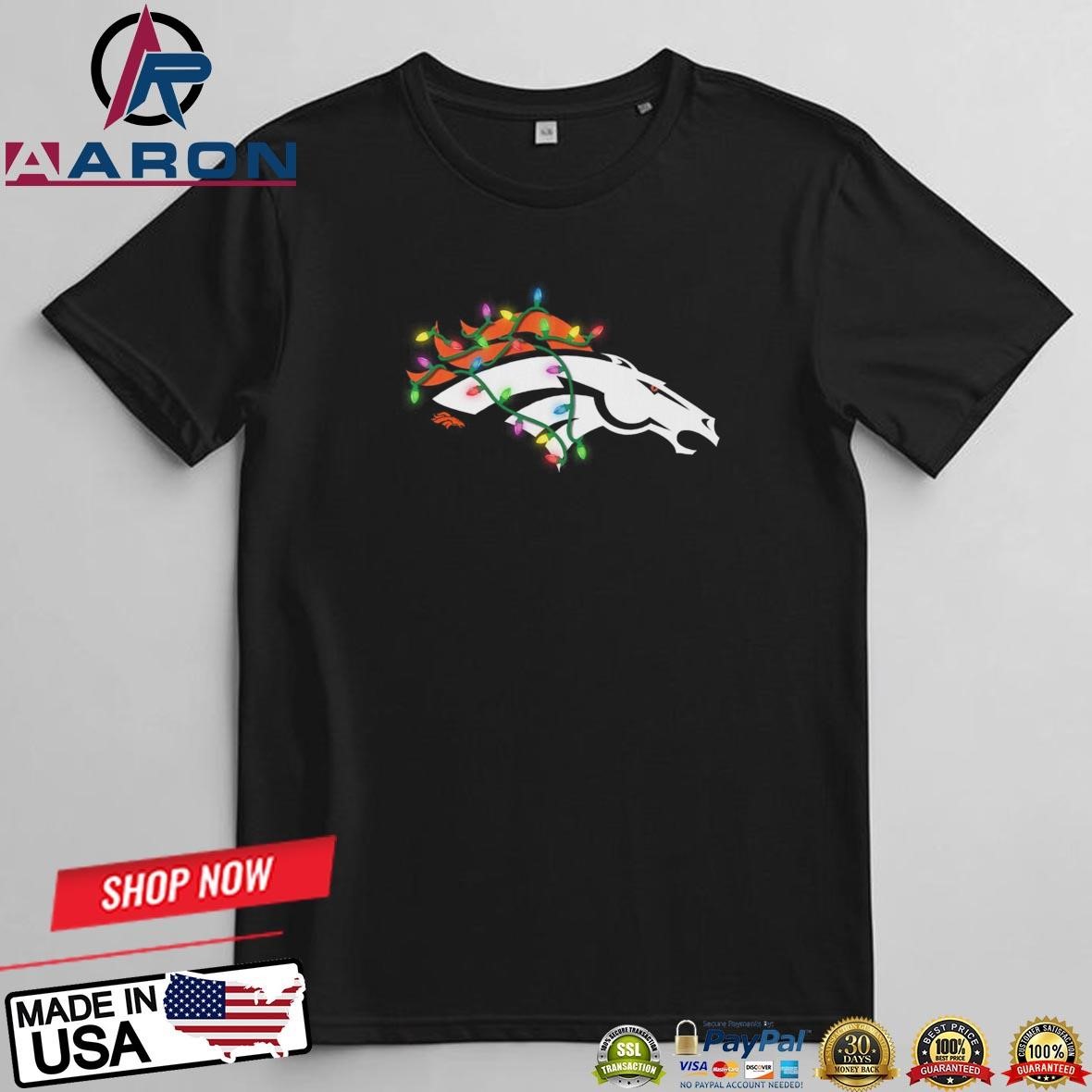 Denver Broncos Primary Logo Holiday Lights 2024 T-Shirts