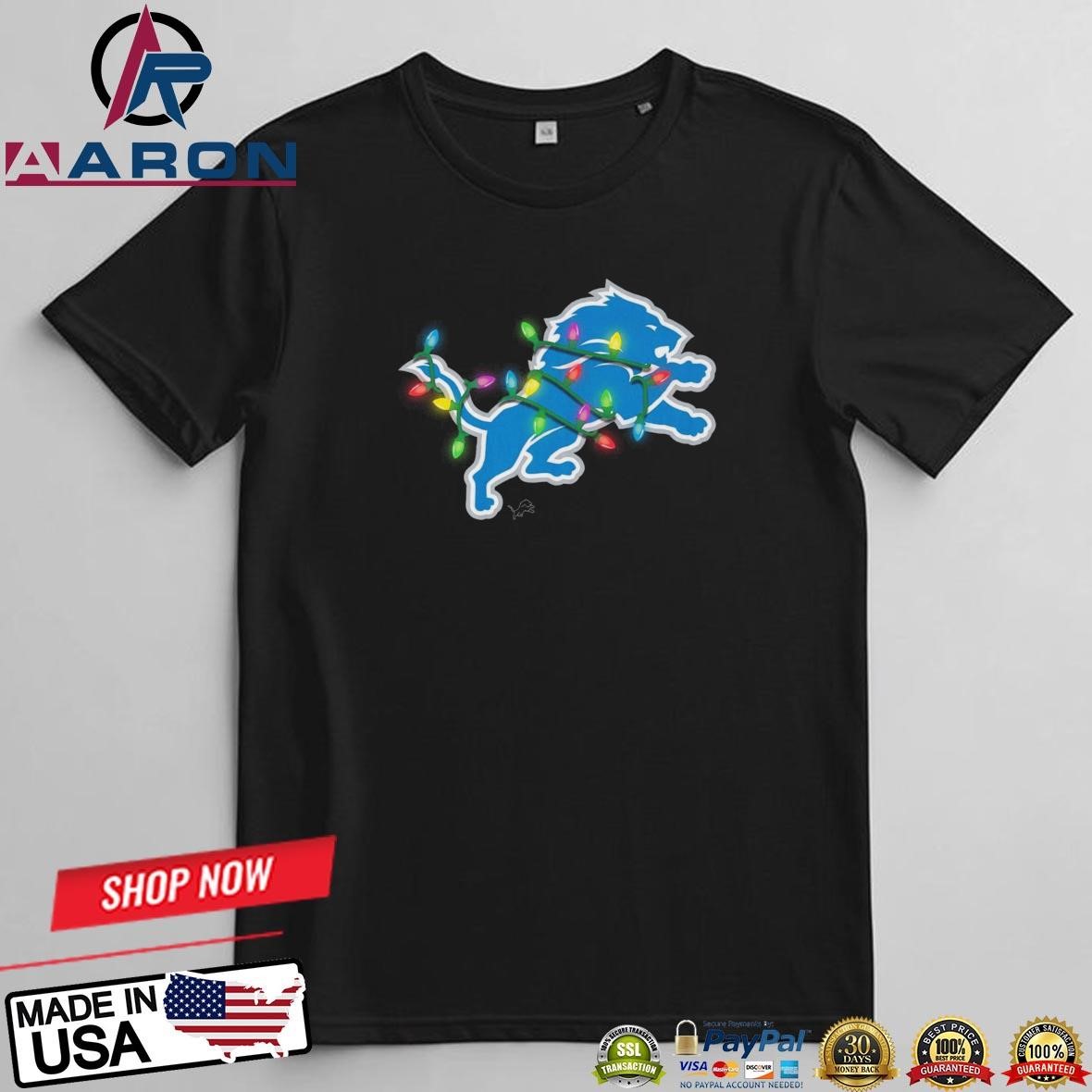 Detroit Lions Primary Logo Holiday Lights 2024 T-Shirts