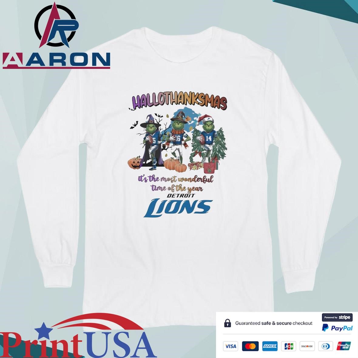 Detroit Lions x Grinch Hallothanksmas It's The Most Wonderful Time Of The Year T-Shirts Long Sleeve