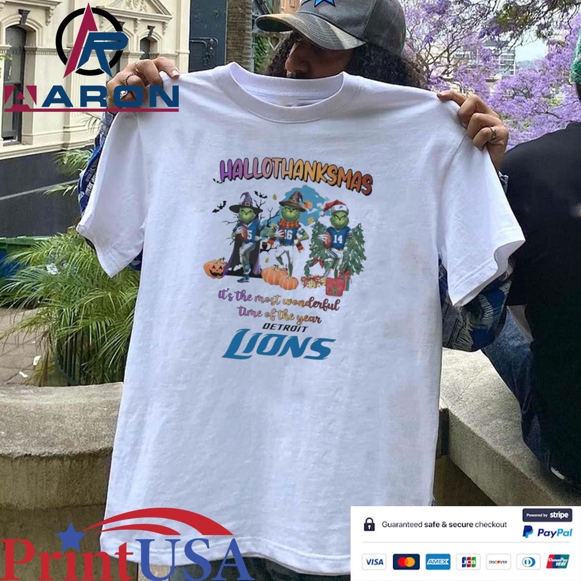 Detroit Lions x Grinch Hallothanksmas It's The Most Wonderful Time Of The Year T-Shirts