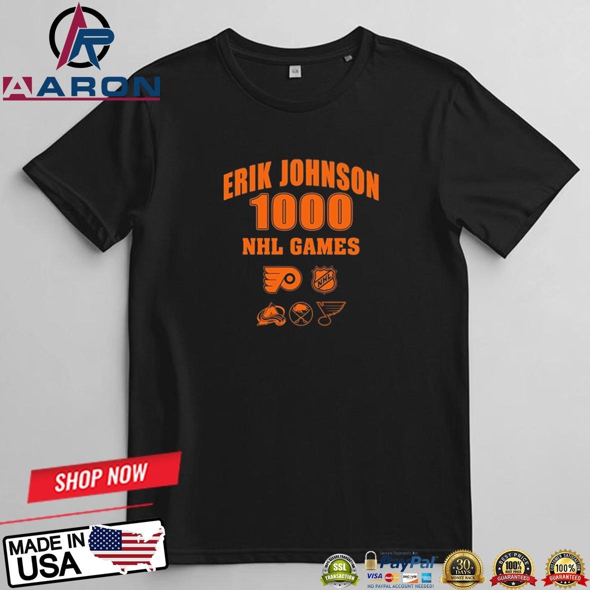 Erik Johnson 1000 Games Philadelphia Flyers T-Shirts