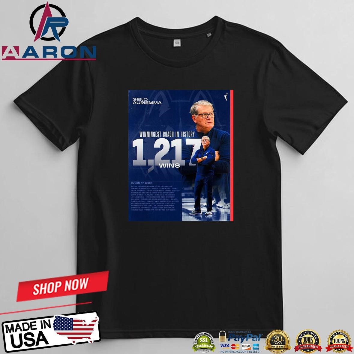 Geno Auriemma Winningest Coach In History 1217 Wins T-Shirts