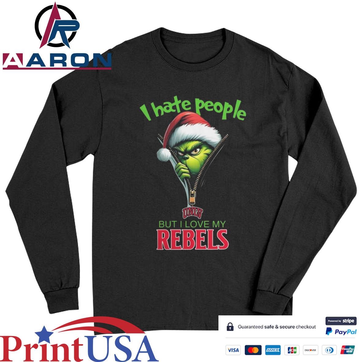 Grinch Santa Hat I Hate People But I Love My UNLV Rebels Christmas Logo T-Shirts Long Sleeve