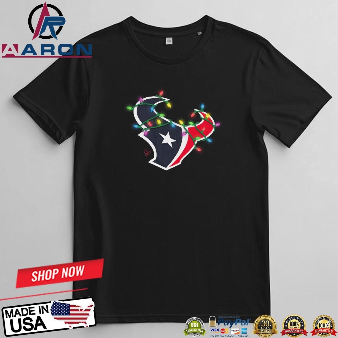 Houston Texans Primary Logo Holiday Lights 2024 T-Shirts