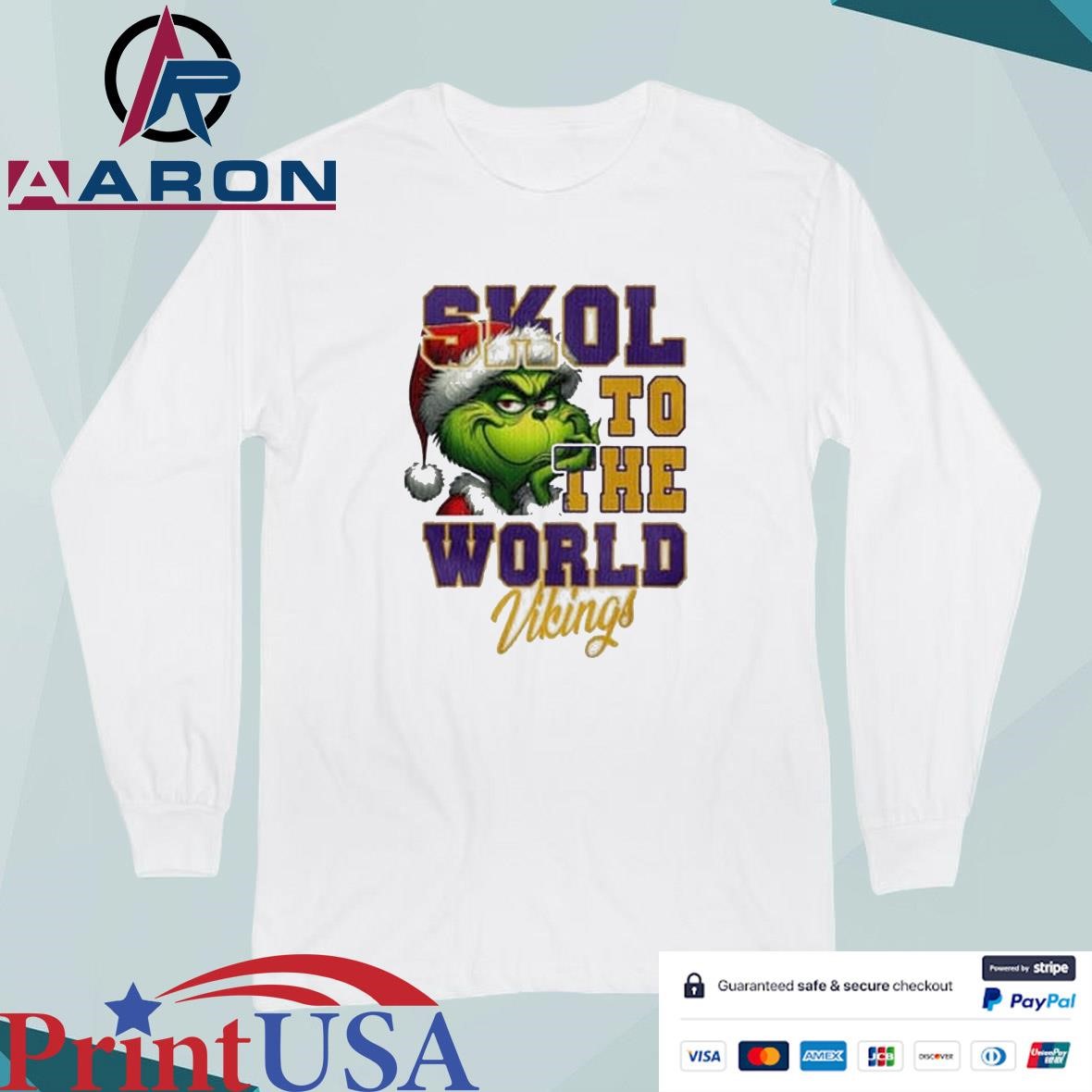Minnesota Vikings Merry Christmas The Grinch Skol To The World T-Shirts Long Sleeve