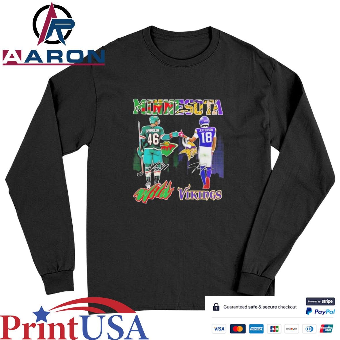 Minnesota Wild Jared Spurgeon x Minnesota Vikings Justin Jefferson Signatures T-Shirts Long Sleeve