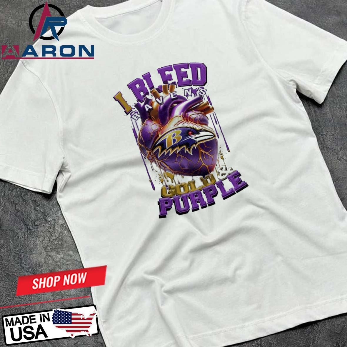 NFL Baltimore Ravens I Bleed Gold Purple Football Sporty T-Shirts