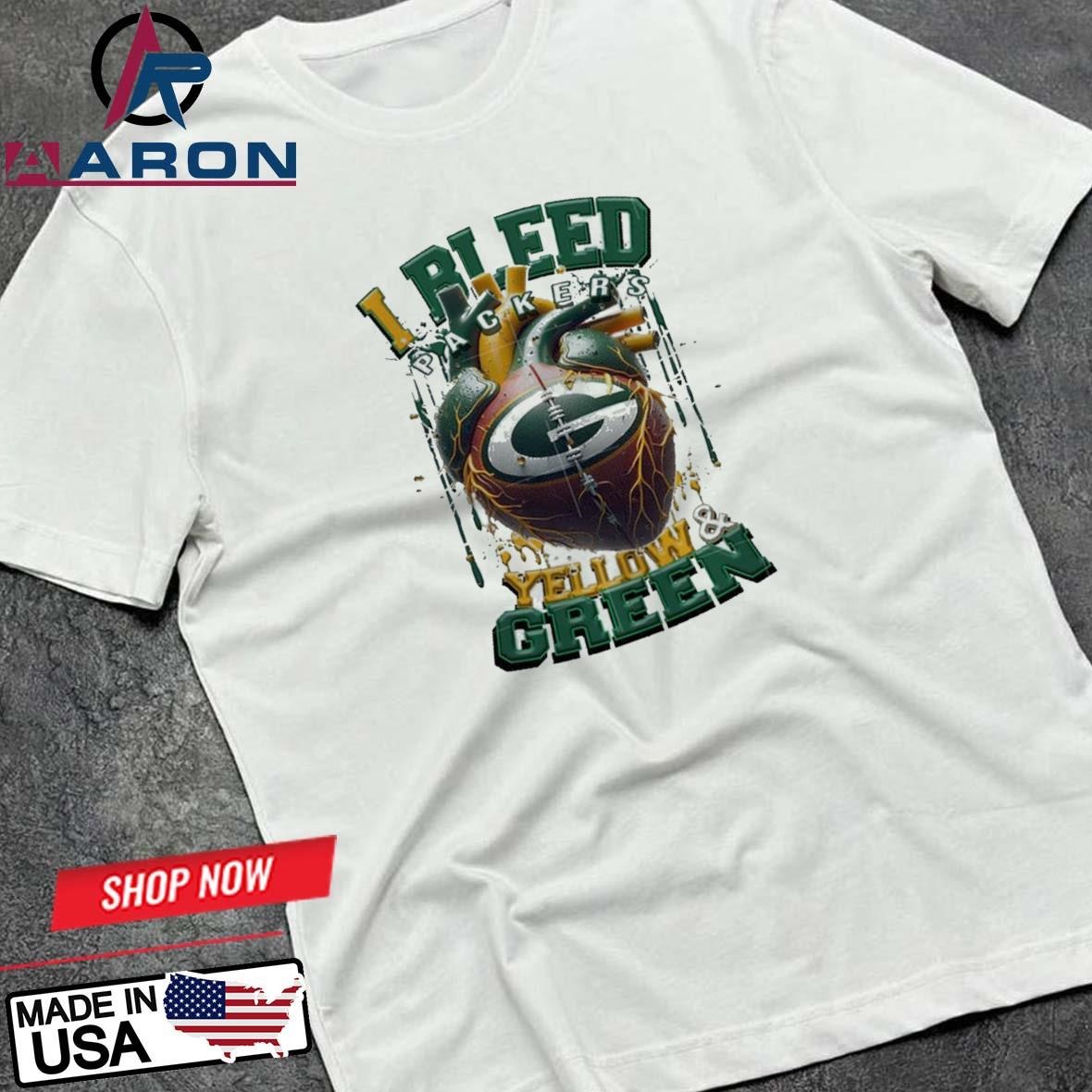 NFL Green Bay Packers I Bleed Yellow Green Football Sporty T-Shirts