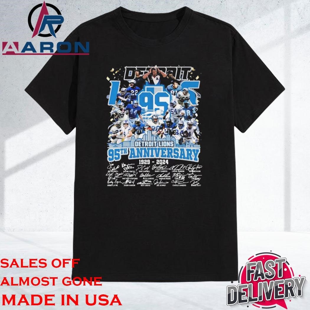 Original Detroit Lions 95th Anniversary 1929-2024 Thank You Signatures Shirt