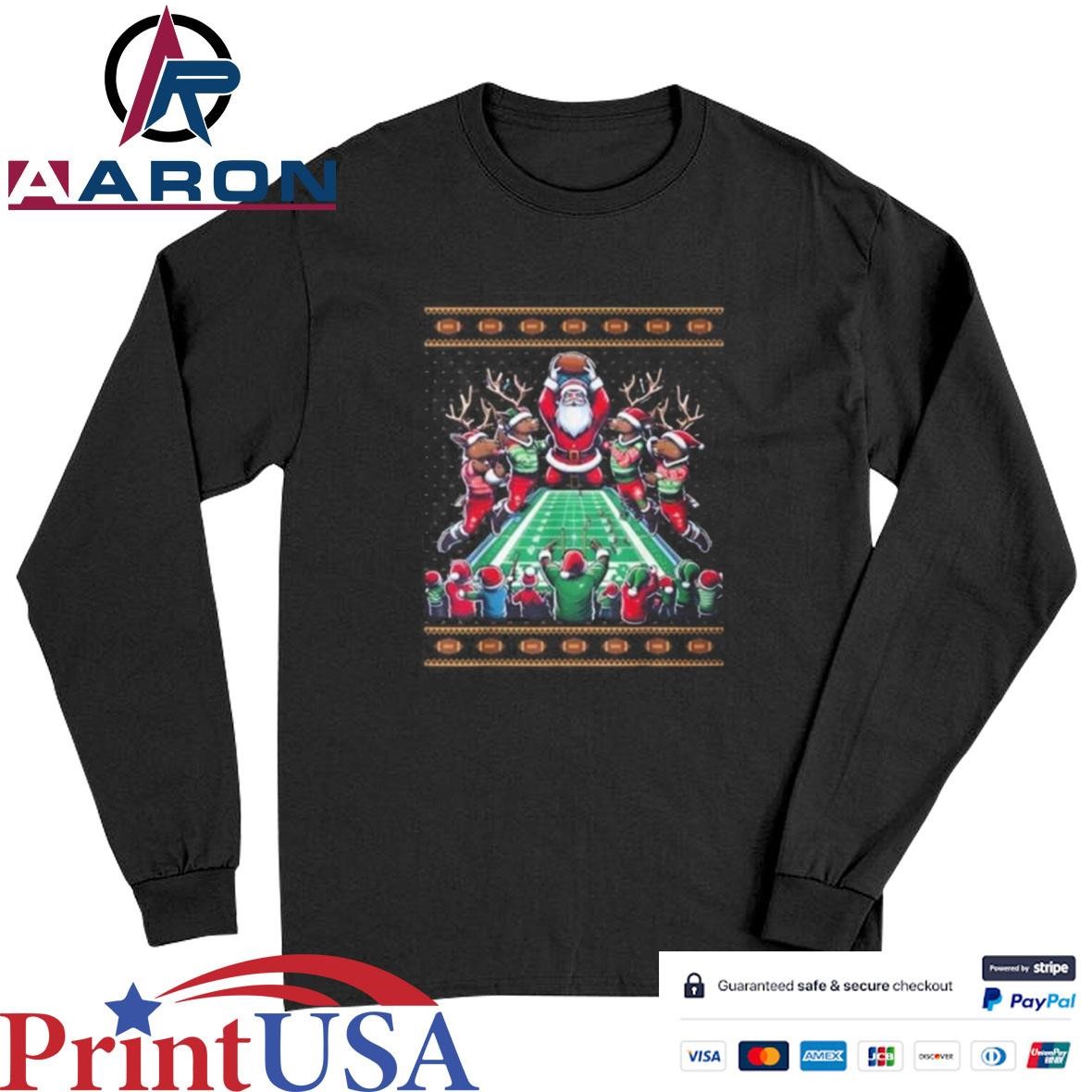 Santa Reindeer Play American Football Christmas 2024 T-Shirts Long Sleeve