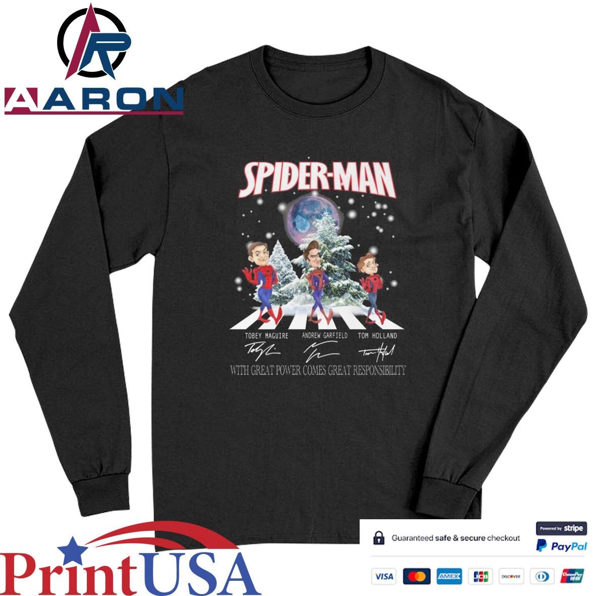 Spider Man x Christmas With Great Power Comes Great Responsibility Signatures T-Shirts Long Sleeve