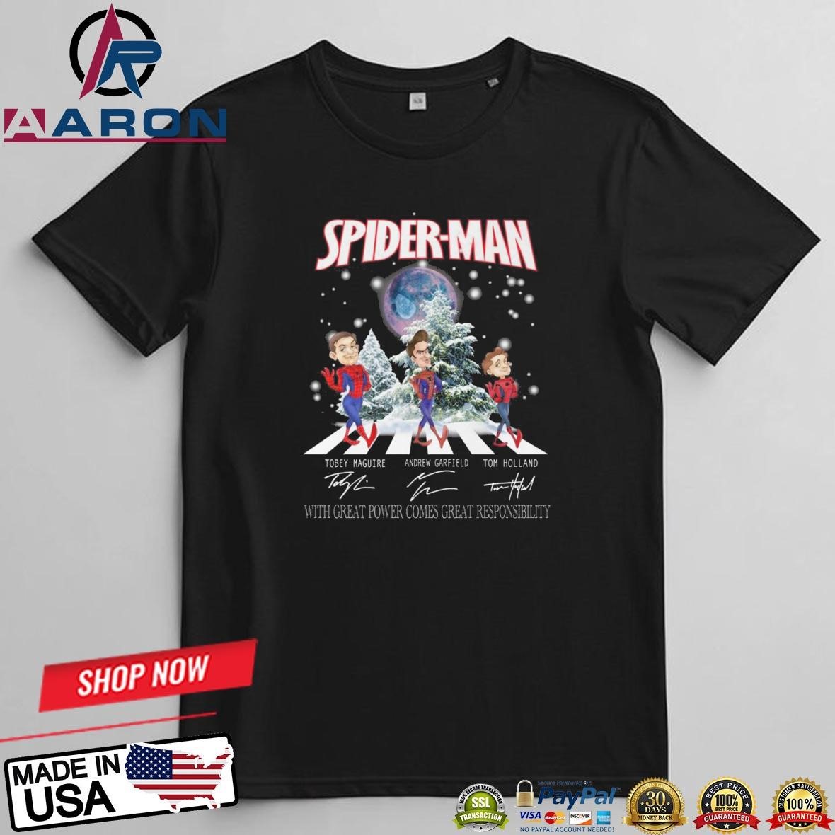 Spider Man x Christmas With Great Power Comes Great Responsibility Signatures T-Shirts