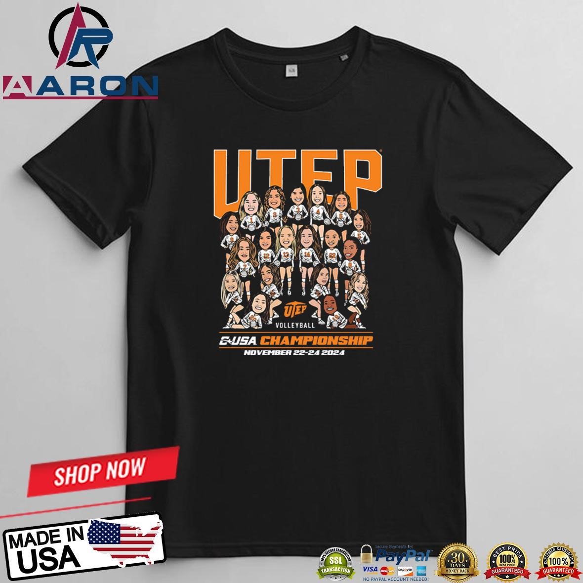 UTEP 22-24 2024 NCAA Women's Volleyball Team Caricature T-Shirts