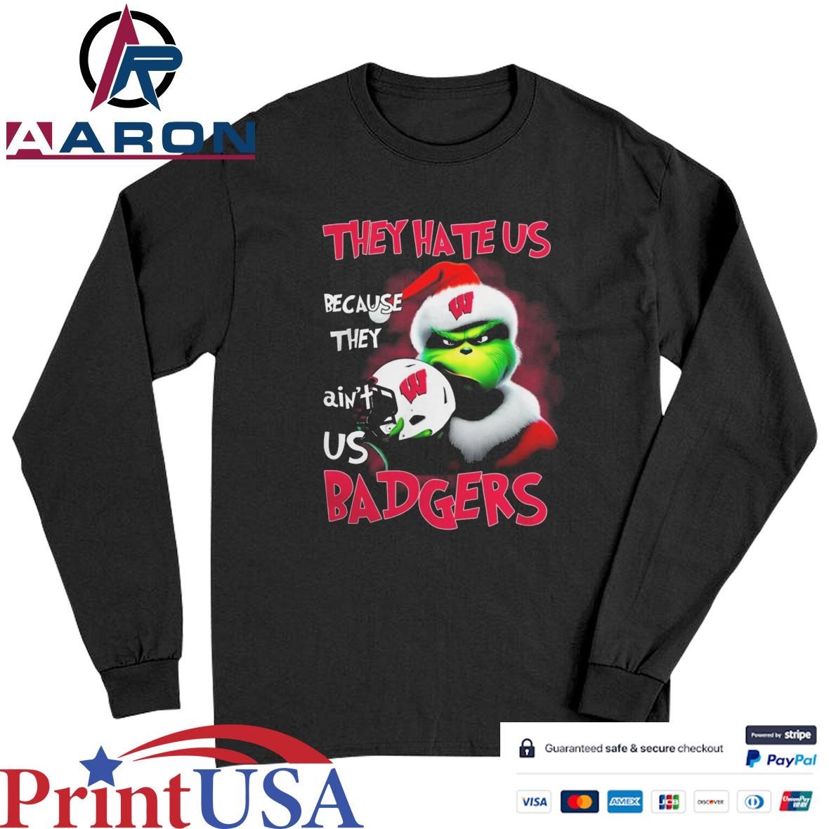 Wisconsin Badgers x Santa Grinch 2024 They Hate Us The Christmas Helmet T-Shirts Long Sleeve