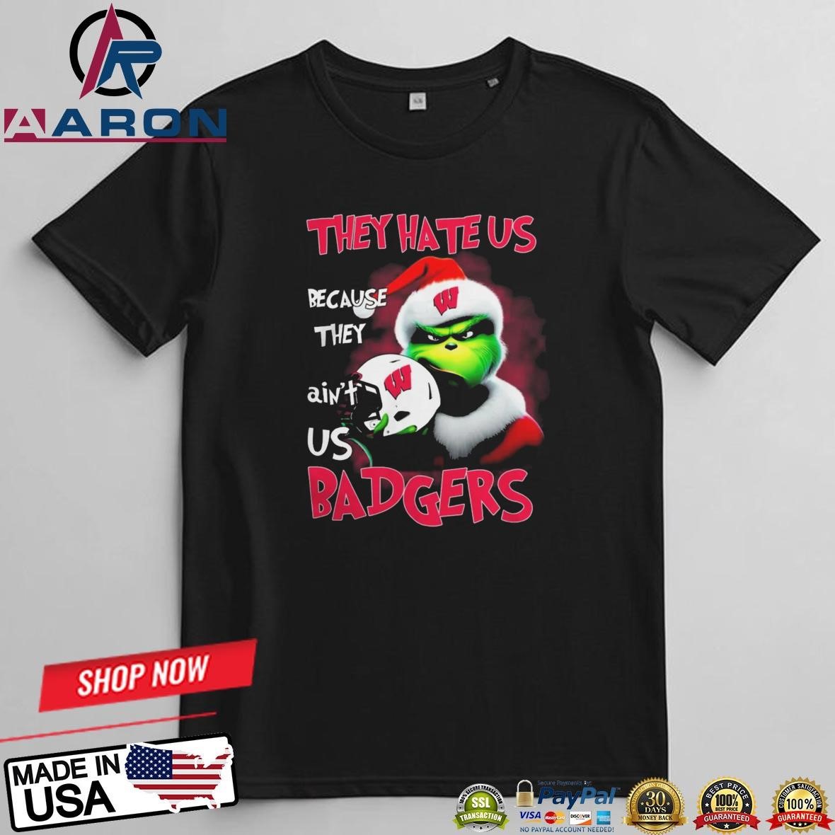 Wisconsin Badgers x Santa Grinch 2024 They Hate Us The Christmas Helmet T-Shirts