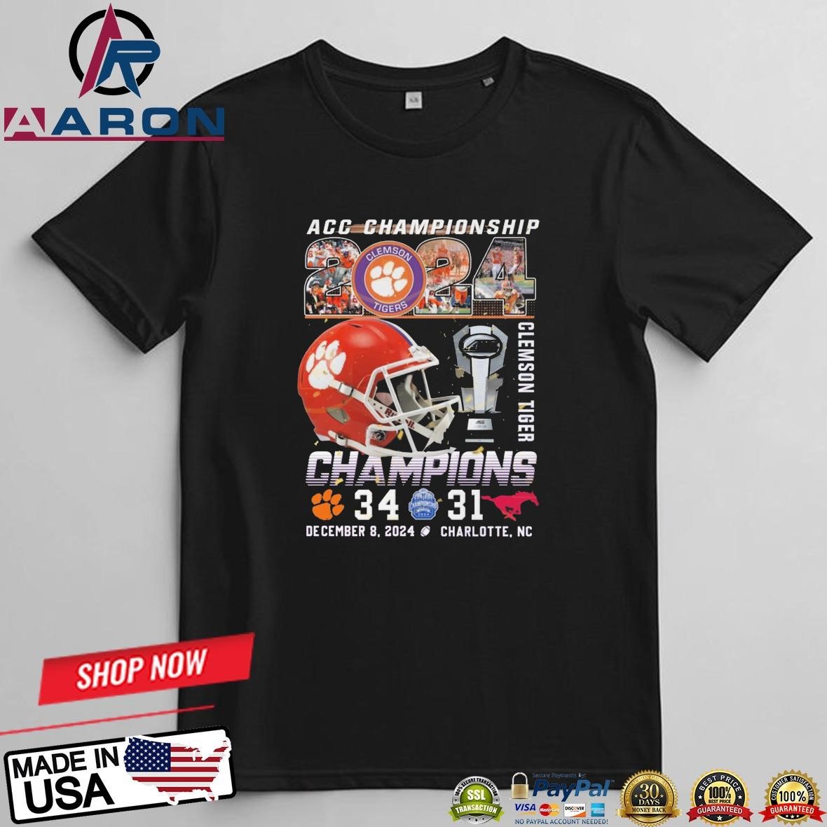 Clemson Tigers Beat Mustang 2024 Acc Championship 34-31 T-Shirts