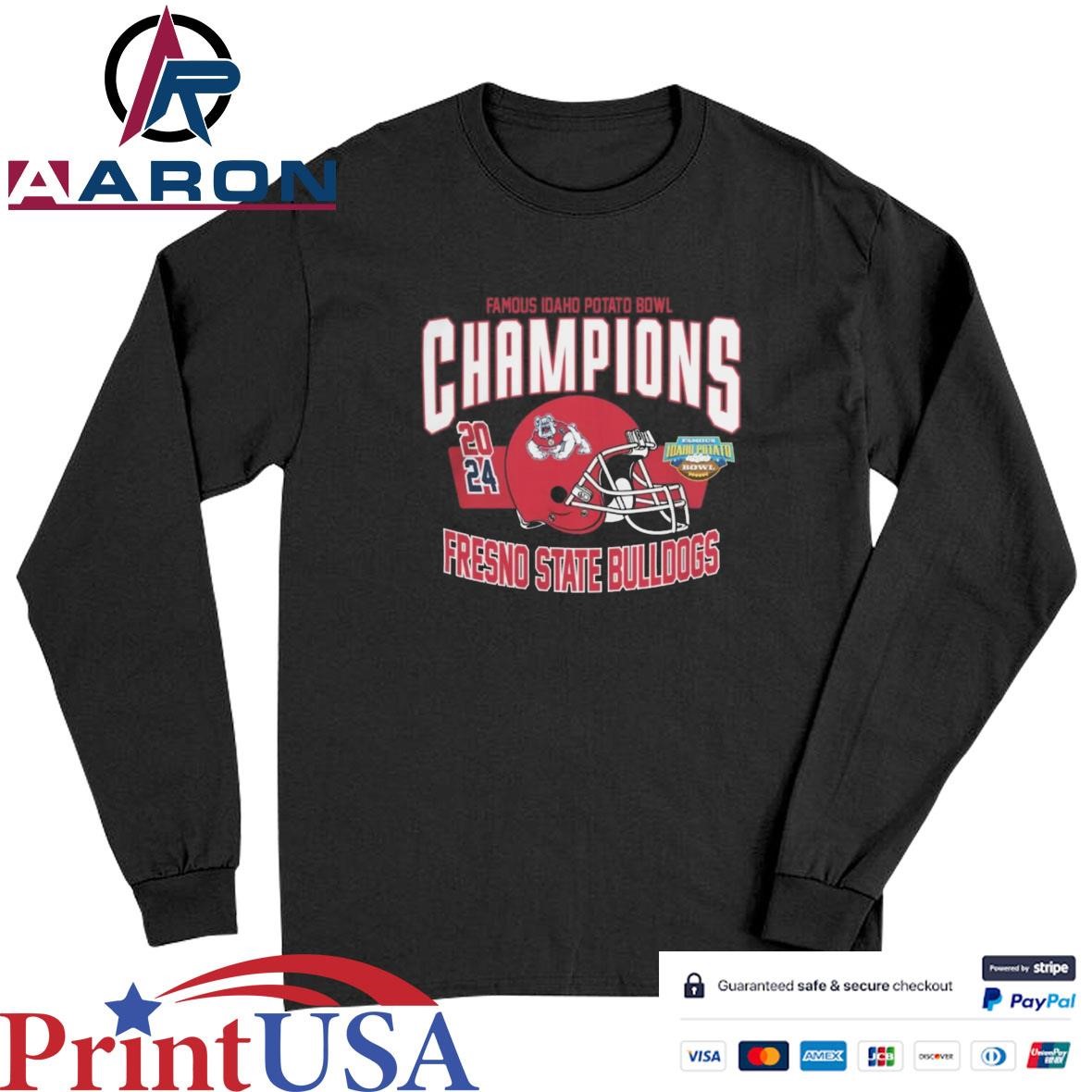 Fresno State Bulldogs Famous Idaho Potato Bowl Champions 2024 Helmet T-Shirts Long Sleeve