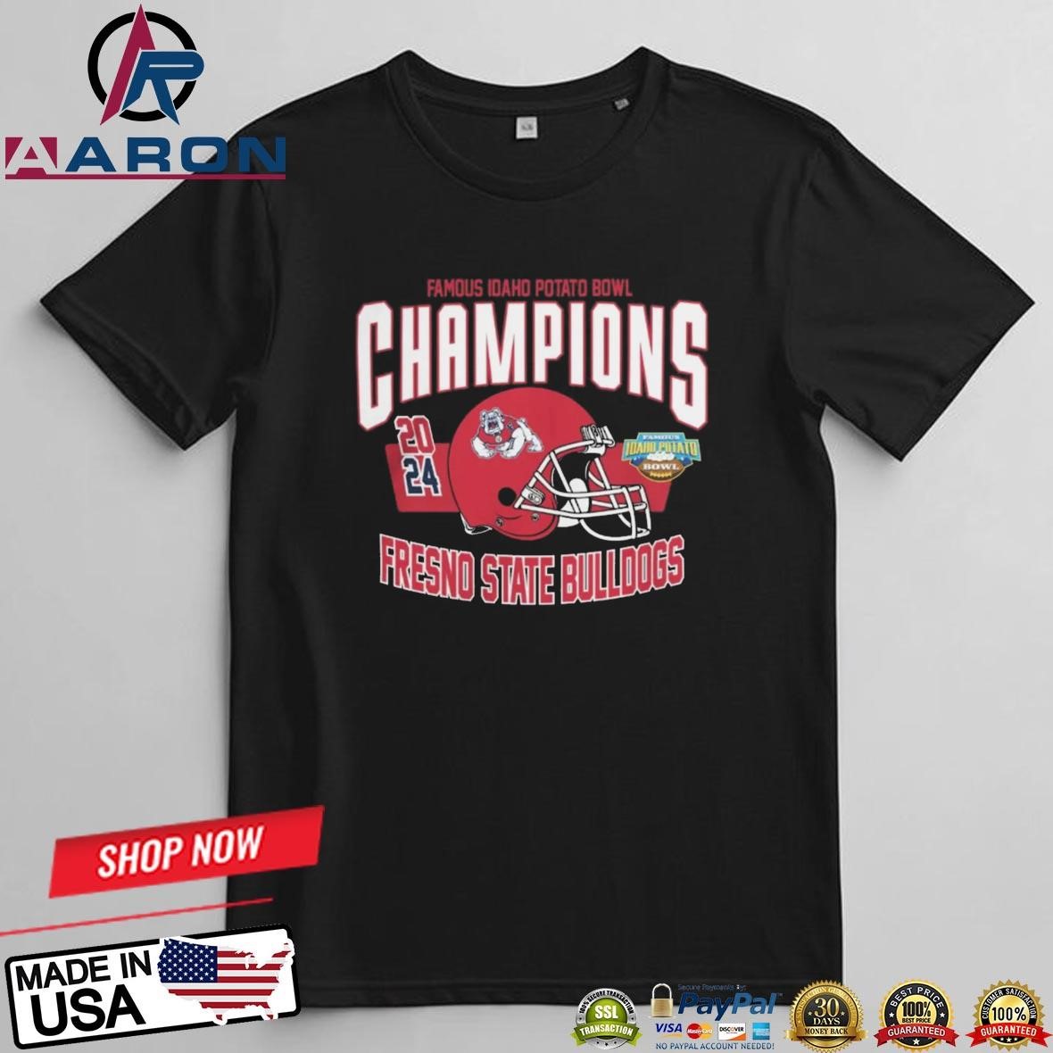Fresno State Bulldogs Famous Idaho Potato Bowl Champions 2024 Helmet T-Shirts