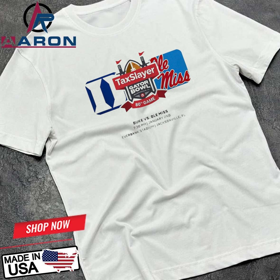 Gator Bowl Duke Blue Devils Vs Ole Miss Rebels Matchup At Everbank Stadium In Jacksonville FL On January 2nd 2024 NCAA T-Shirts