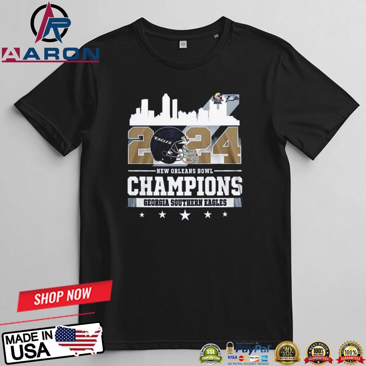 Georgia Southern Eagles New Orleans Bowl Champions 2024 Skyline T-Shirts