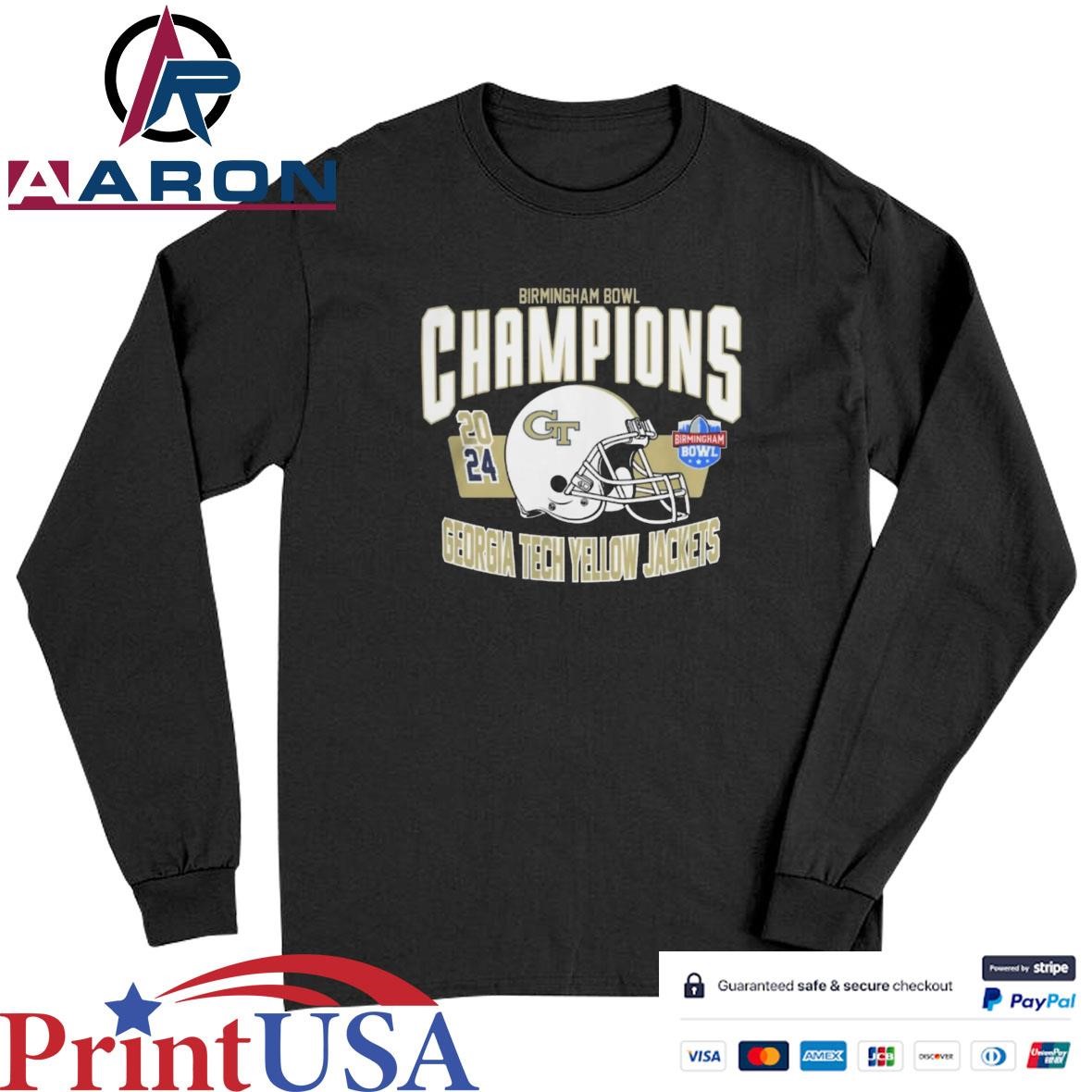Georgia Tech Yellow Jackets Birmingham Bowl Champions 2024 Helmet T-Shirts Long Sleeve