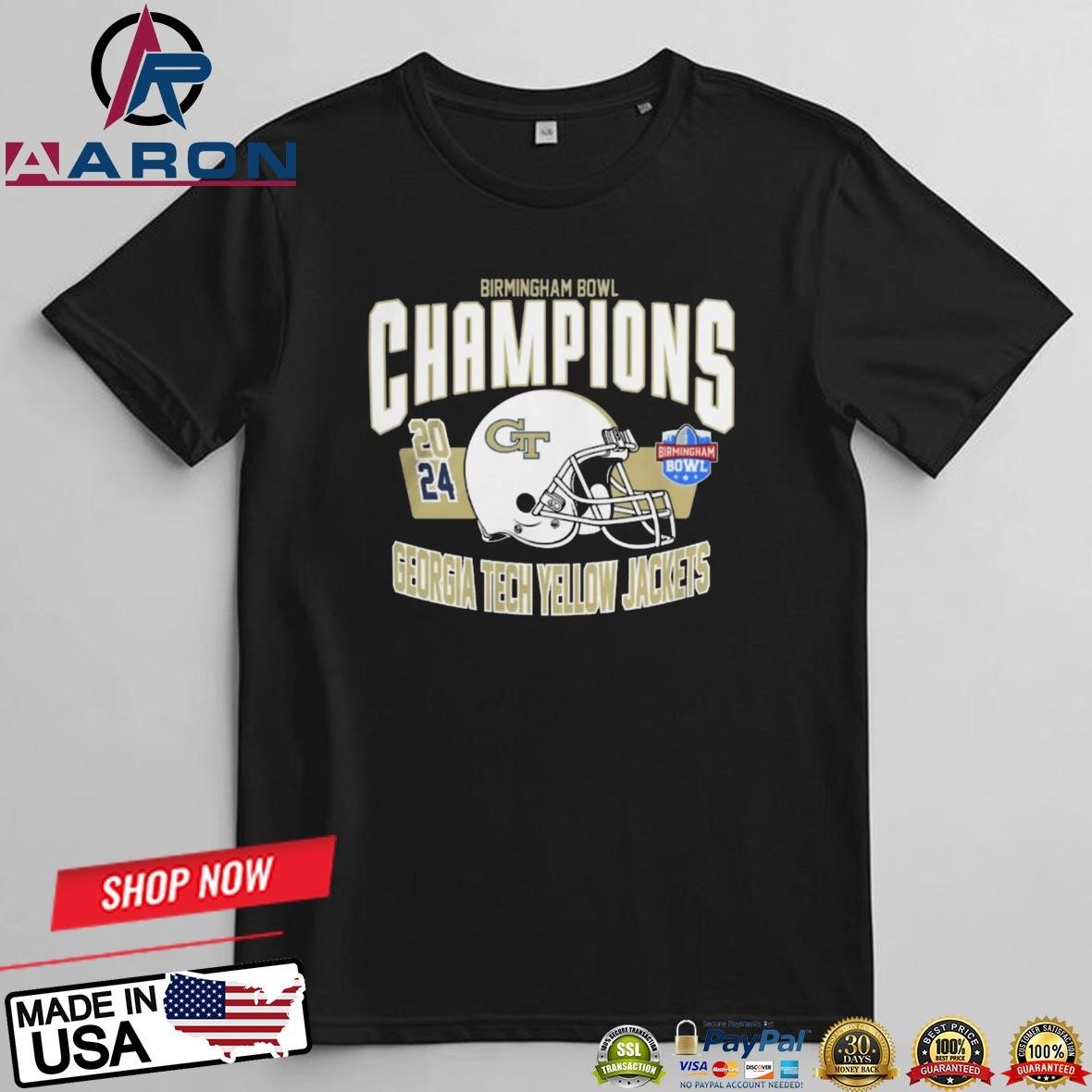 Georgia Tech Yellow Jackets Birmingham Bowl Champions 2024 Helmet T-Shirts