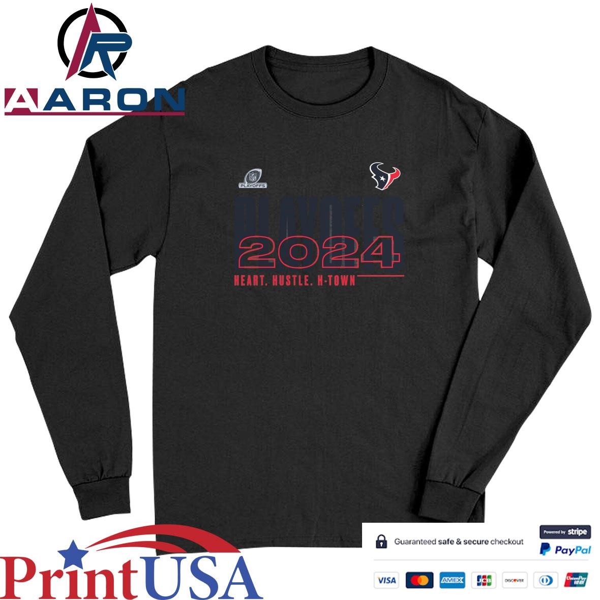 Houston Texans 2024 NFL Playoffs Heart Hustle H-Town T-Shirts Long Sleeve