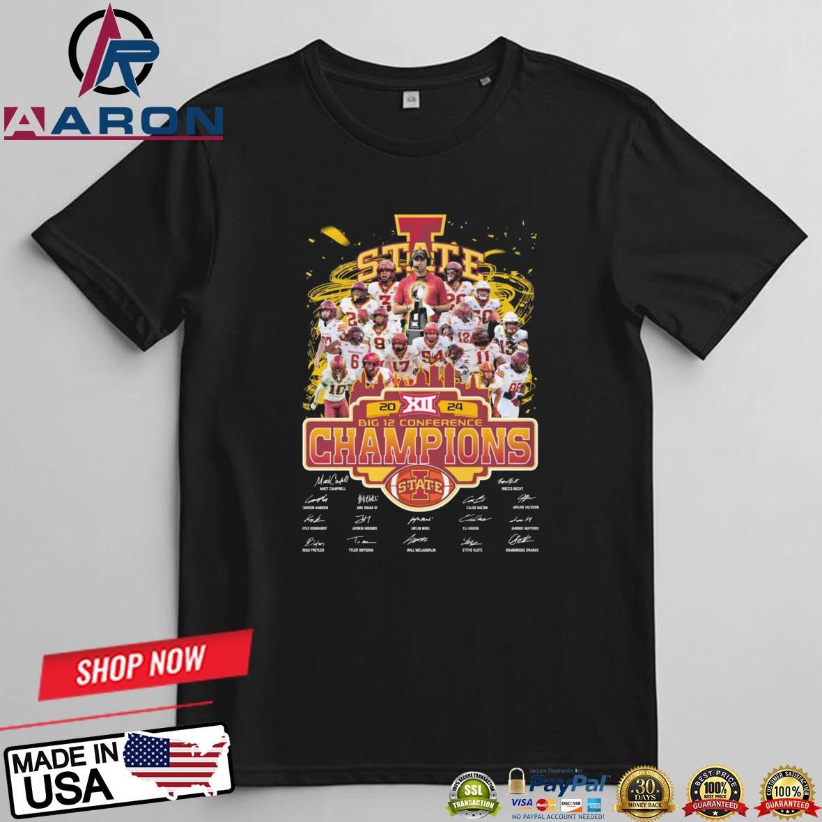 Iowa State Cyclones 2024 Big 12 Conference Champions Signatures T-Shirts