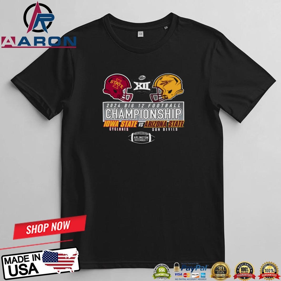 Iowa State Cyclones Vs Arizona State Sun Devils 2024 Big 12 Football Championship Helmet Matchup T-Shirts