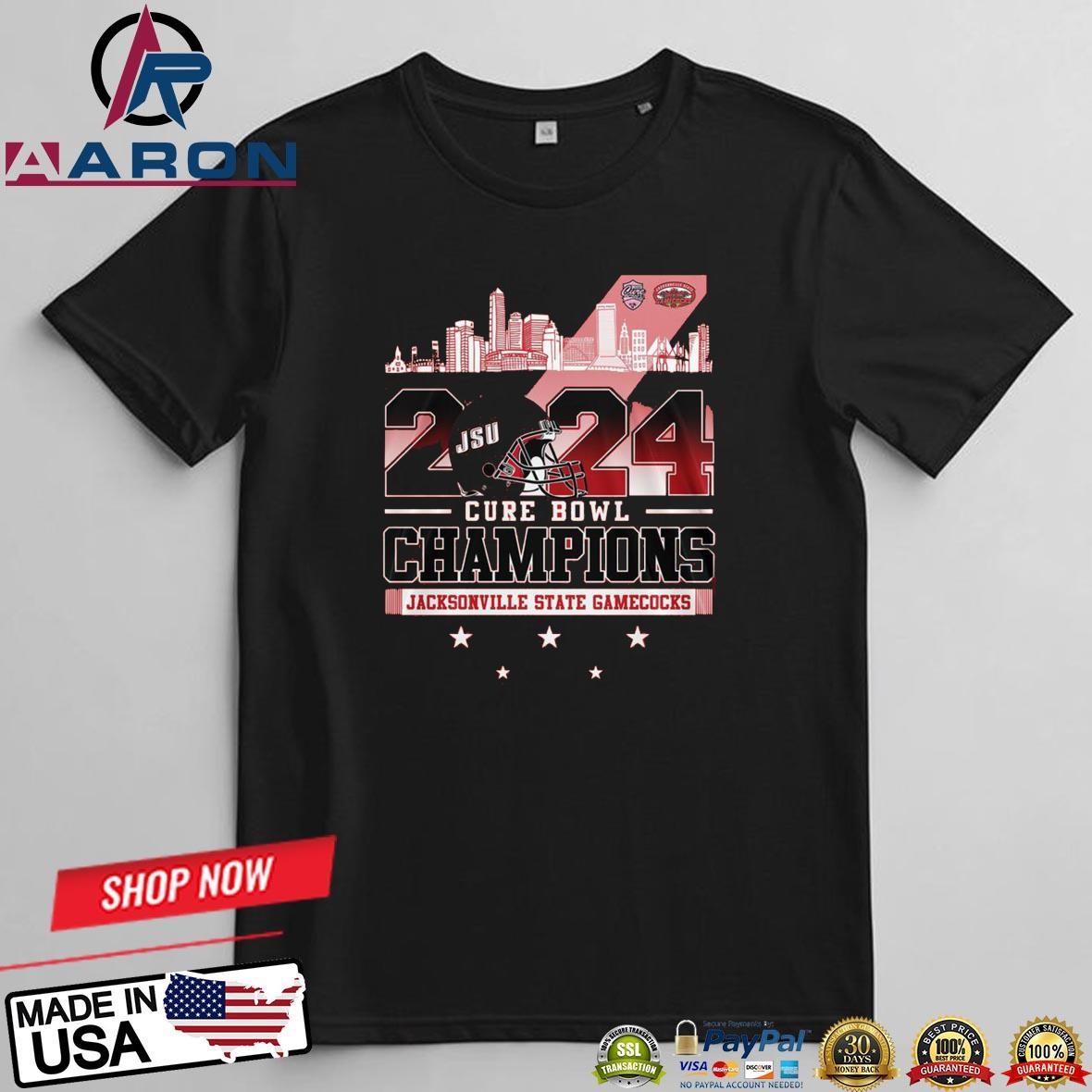 JSU 2024 Cure Bowl Champions Jacksonville State Gamecocks Skyline T-Shirts