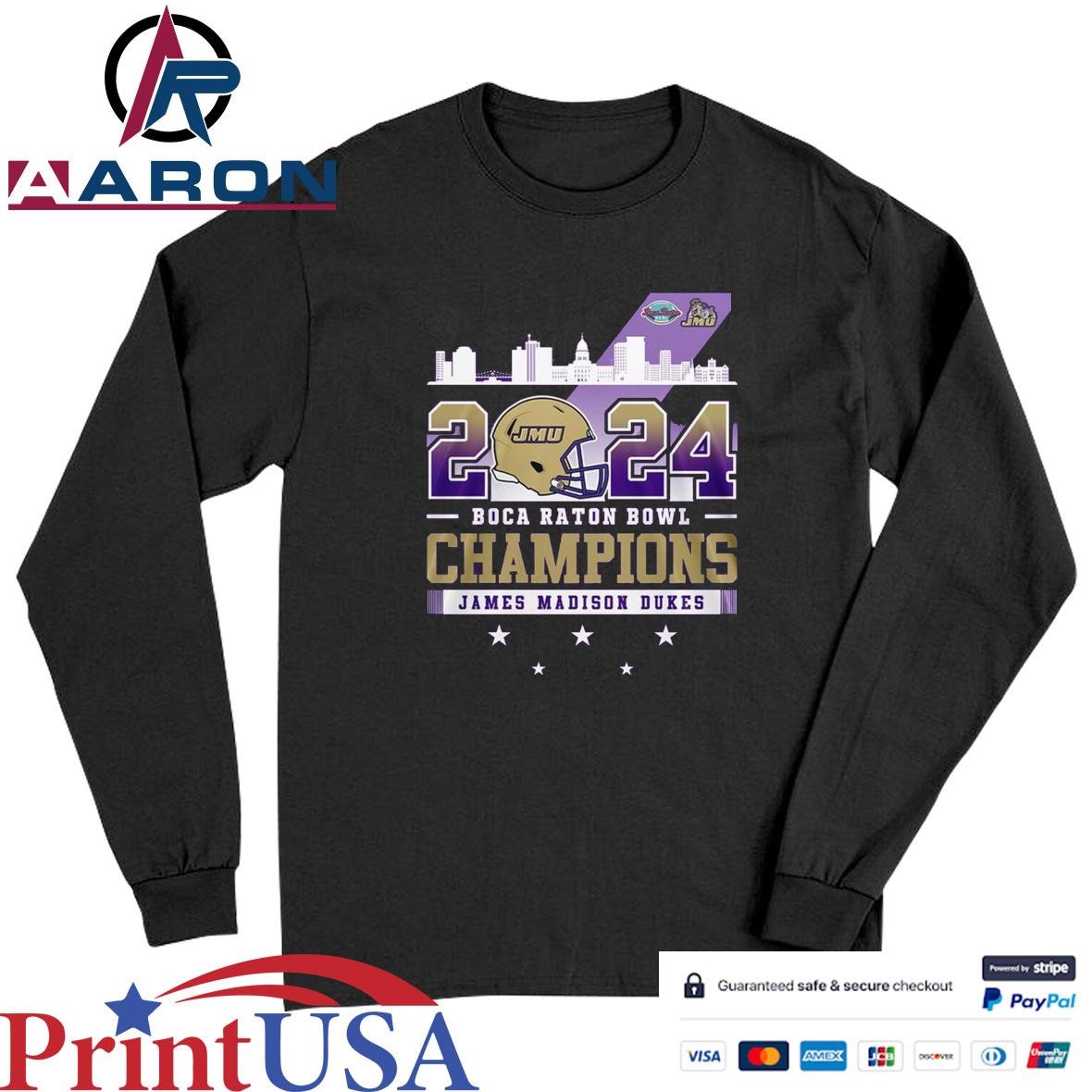 James Madison Dukes 2024 Boca Raton Bowl Champions Skyline T-Shirts Long Sleeve