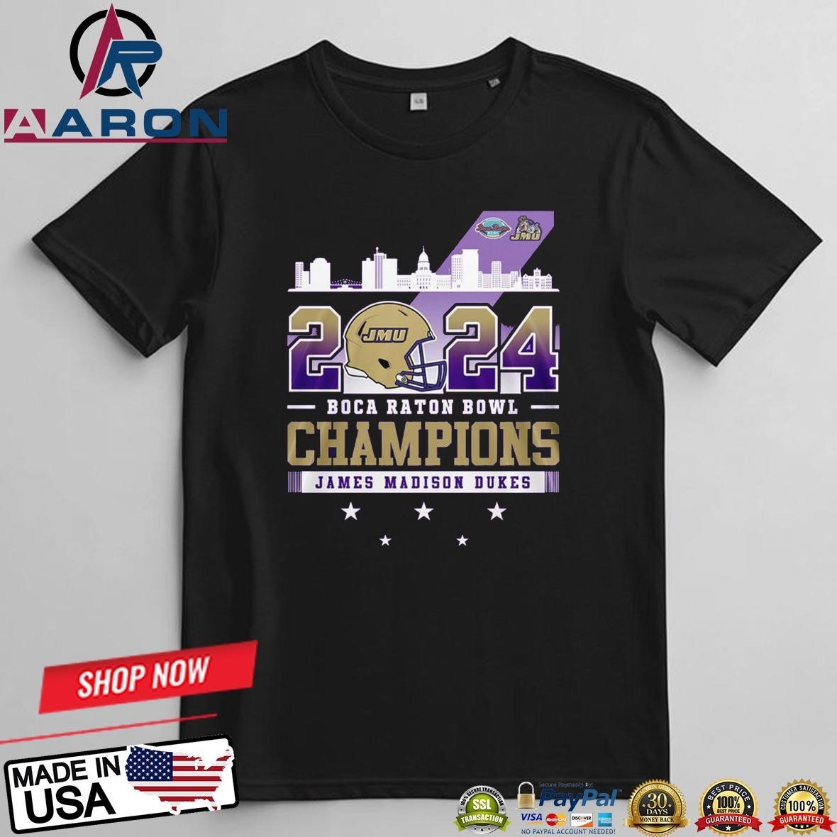 James Madison Dukes 2024 Boca Raton Bowl Champions Skyline T-Shirts